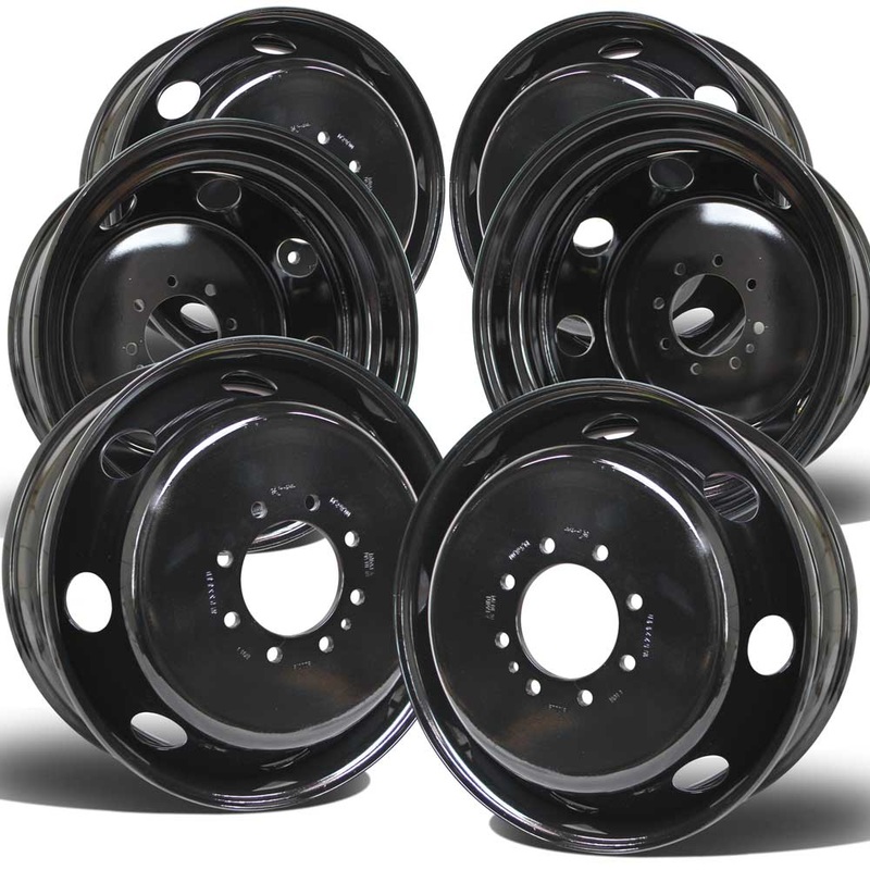 19.5×6.00 8×6.5″ Black Steel (Chevy/GM 3500 DRW 1973-2010) Set of 6