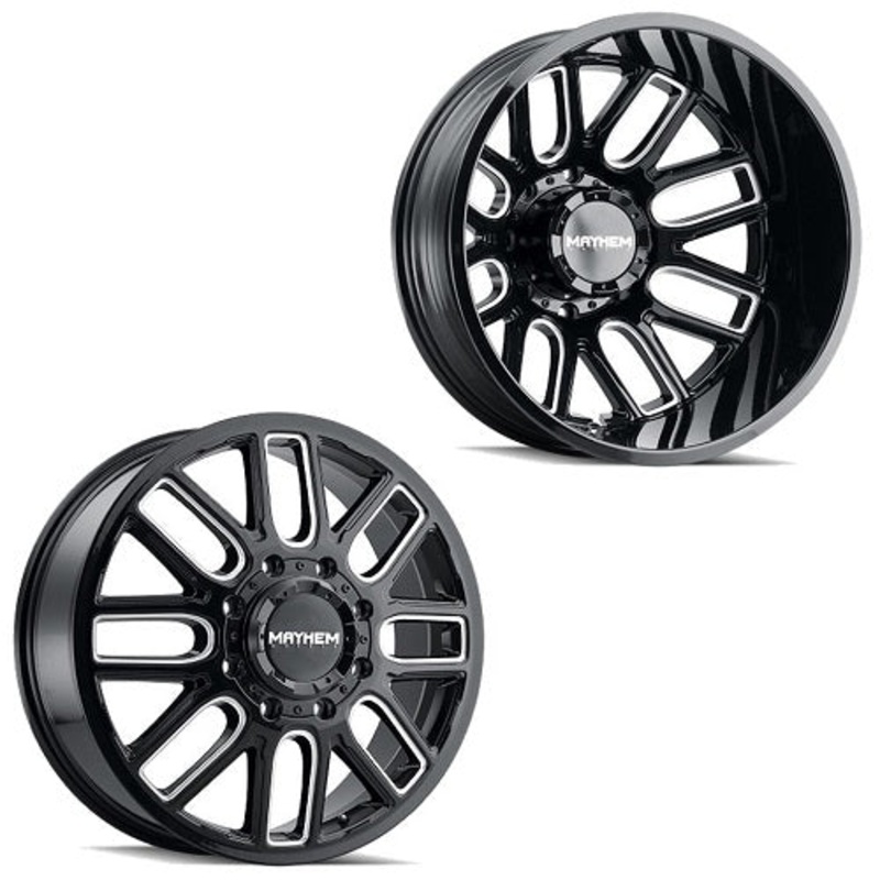 22×8.25 Mayhem 8107D Cogent Black Milled 11-UP GM DUALLY Wheels 8×210 Set of 6 (Fits UP to 12.50 tire)