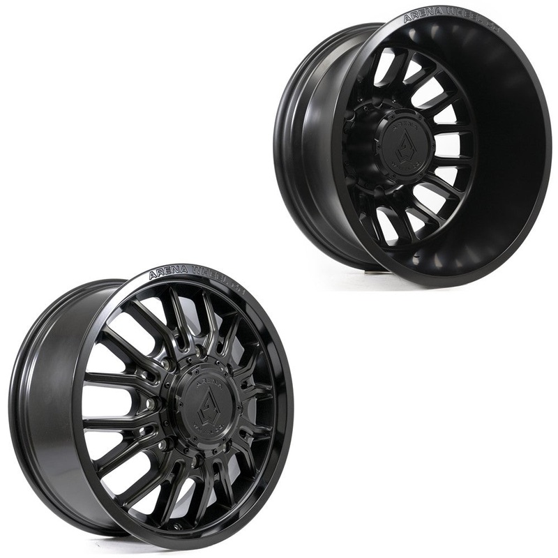 20×8.25 Arena A113 Thunder Satin Black 11-UP GM DUALLY Wheels 8×210 Set of 6 (Fits UP to 12.50 tire)