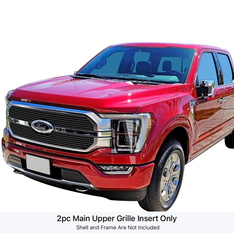 APS GR06FEA95J Main Upper Black Stainless Steel Billet Grille Fits 2021-2023 Ford F-150