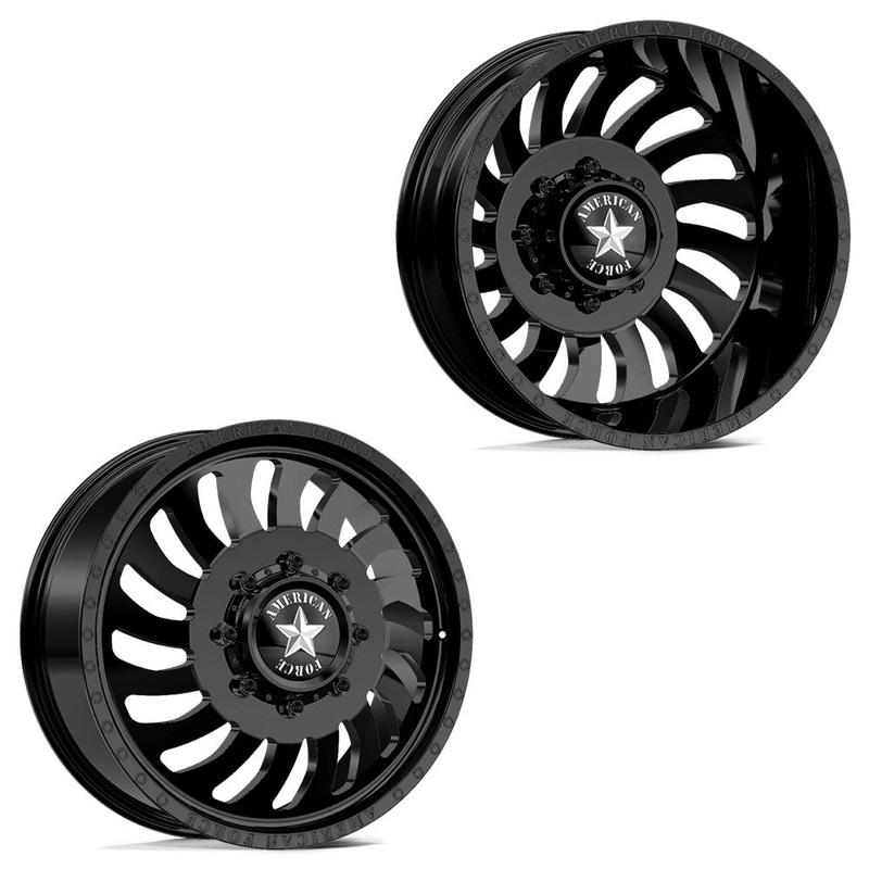22×8.25 American Force DB06 Wave Black FORD/DODGE DUALLY Wheels 10×225 Set of 6 (Fits up to 12.50 tire)