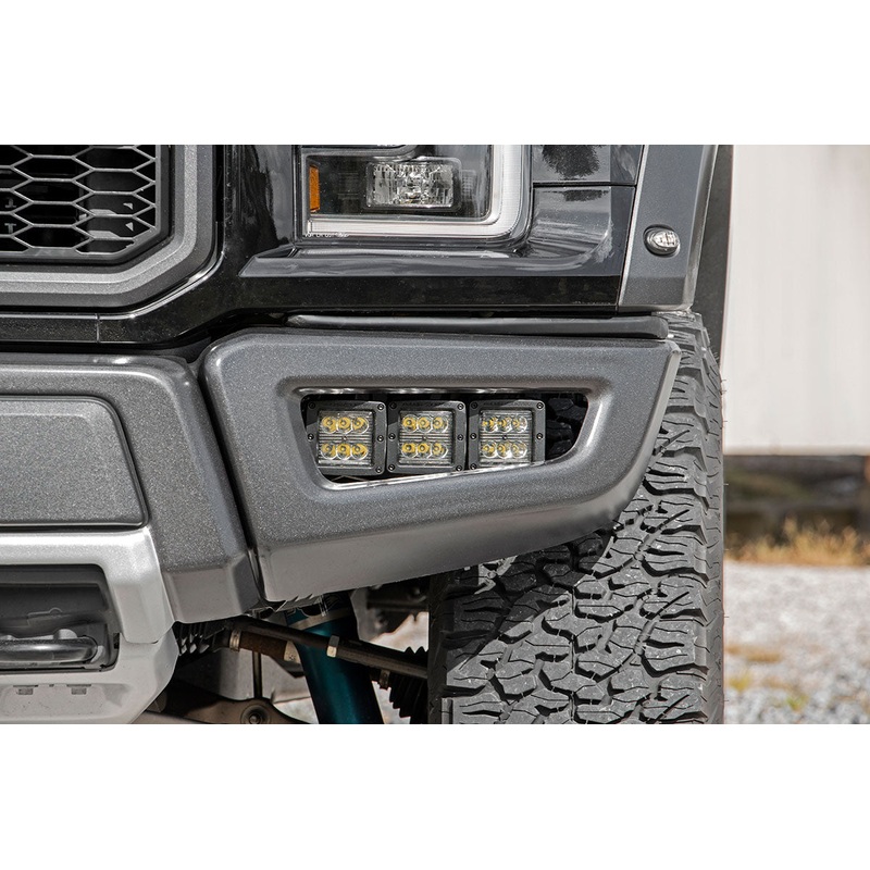 LED Light Kit | Fog Mount | Triple 2″ Black Pair | Amber DRL | Ford Raptor (17-20)