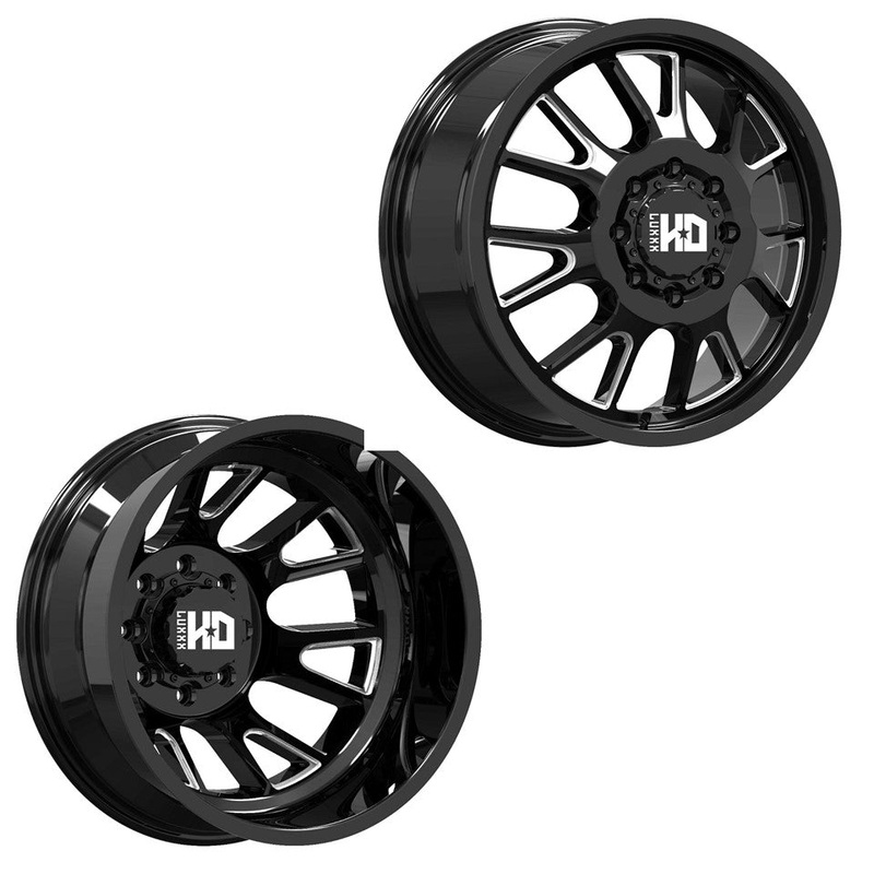 17×6.5 Luxxx LHD37 Blk Mill 05-UP FORD 19-UP DODGE DUALLY Wheels 8×200 Set of 4 (Fits Stock Tire Sizing)