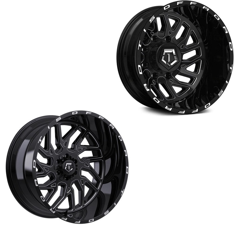 20×12 TIS 544BM Gloss Black Milled PRE-11 GM PRE-19 DODGE DUALLY SUPER SINGLE Wheels 8×6.5 Set of 6 (Fits UP to 12.50 tire)