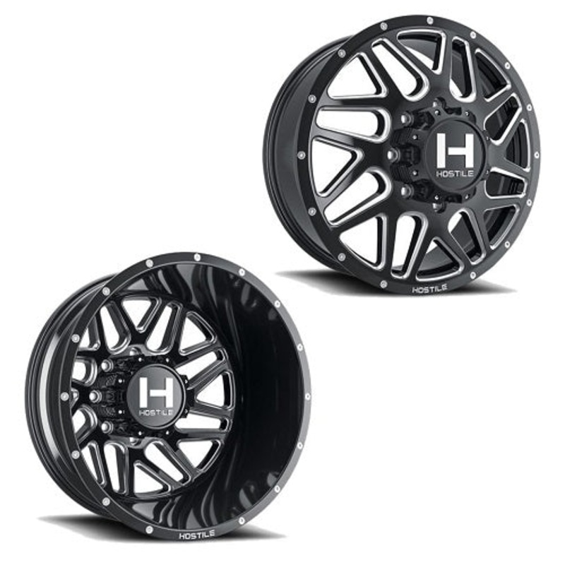 20×8.25 Hostile H401 Sprocket Black Milled PRE-11 GM PRE-19 DODGE DUALLY Wheels 8×6.5 Set of 6 (Fits UP to 12.50 tire)