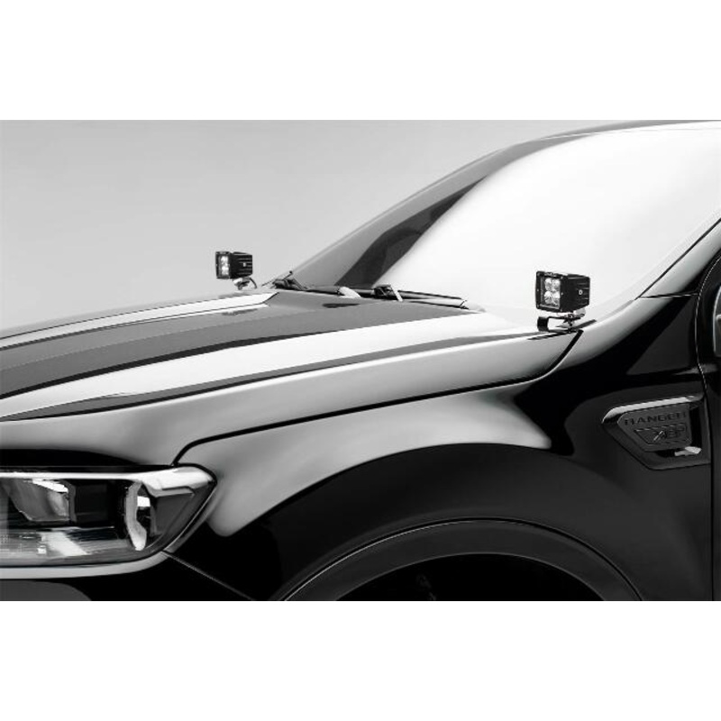 ZROADZ Ditch Hood Hinge LED Kit – Compatible w/ 2019-2021 Ford Ranger – Incl. (2) 3 Inch LED Pod Lights – Mild Steel Gloss Black Finish – Bolt-On Easy Installation – PN #Z365821-KIT2