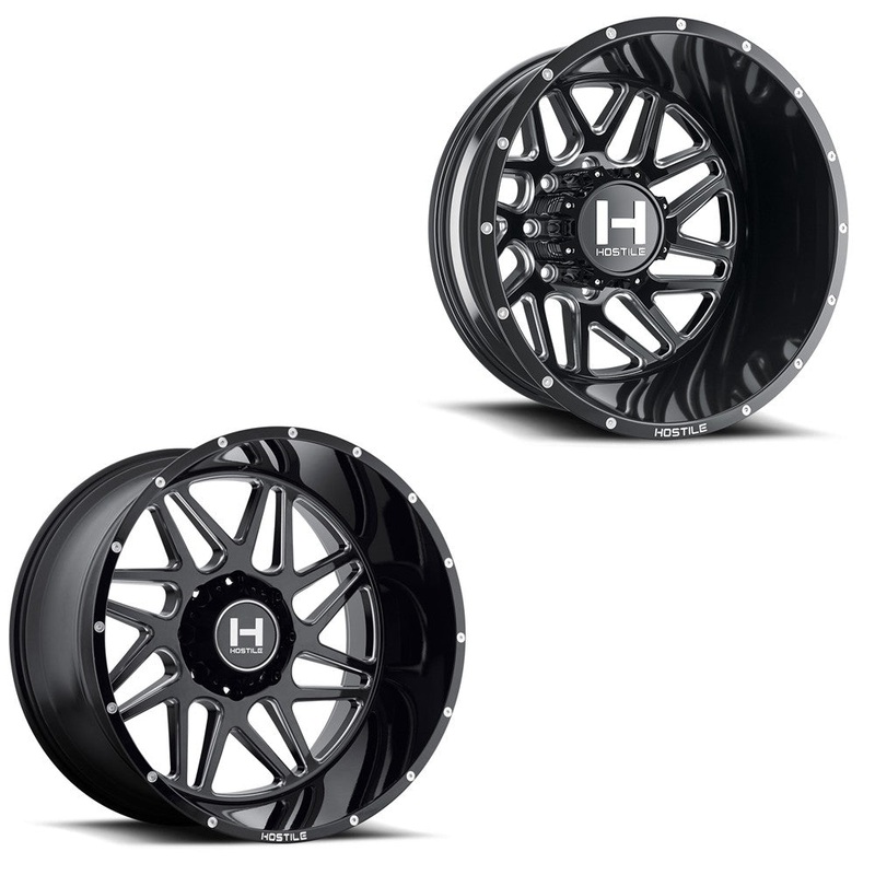 20×9 Hostile H401 Sprocket Blade Cut (Black Milled) 19-UP DODGE DUALLY SUPER SINGLE Wheels 8 Lug Set of 6 (Fits up to 12.50 tire)