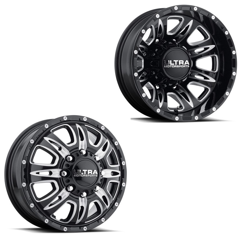 17×6.5 Ultra 049BM Predator Gloss Black Milled 11-UP GM DUALLY Wheels 8×210 Set of 4 (Fits Stock Tire Sizing)