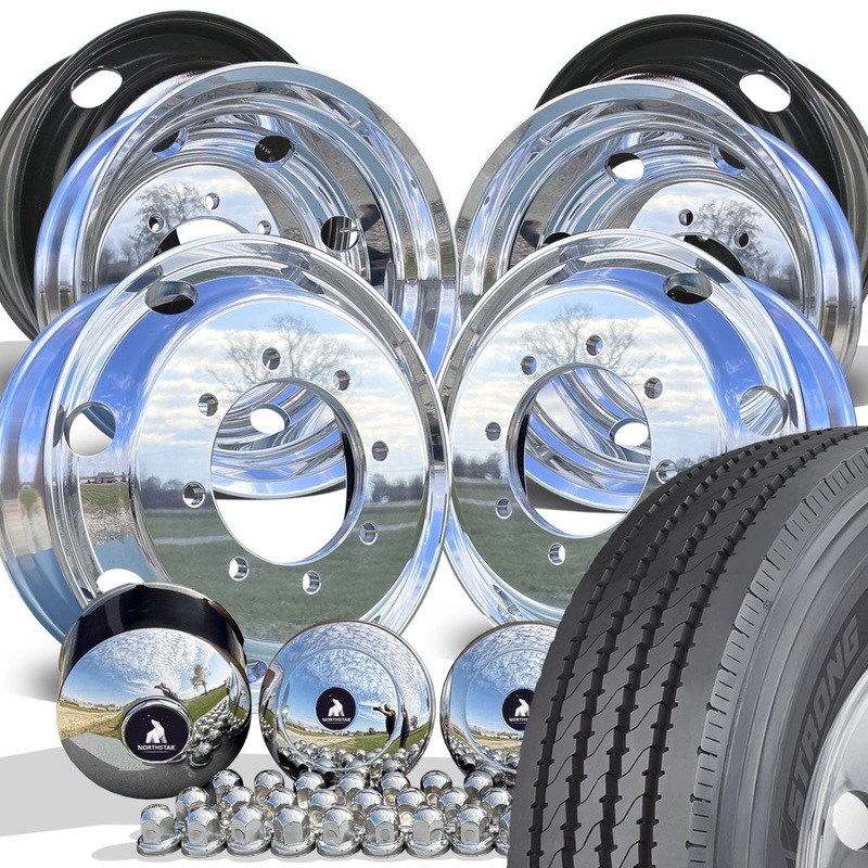 Hercules HRA Highway Tread Mounted on 22.5 Northstar Aluminum Polished Chevy 4500/5500 Wheel Kit (8×275)