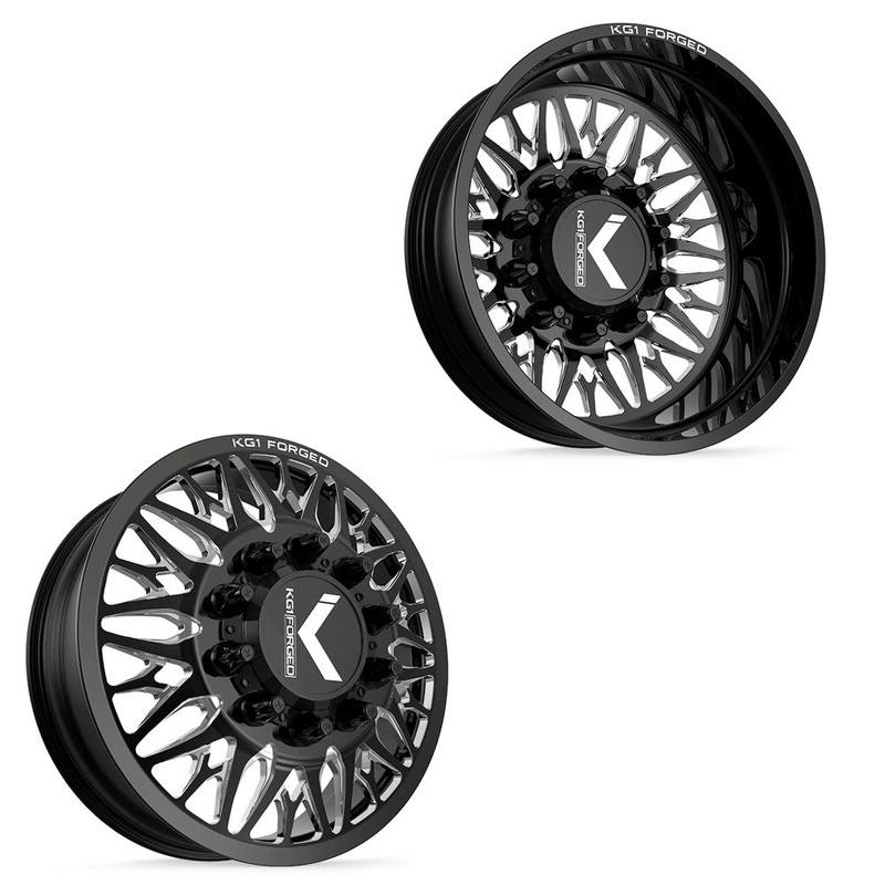 22×8.25 KG1 Forged KD014 Trident-D Black Milled PRE-11 GM PRE-19 DODGE DUALLY Wheel 8×6.5 Set of 6 (Lug Nuts/Adapters Included) Fits UP to 13.50 tire