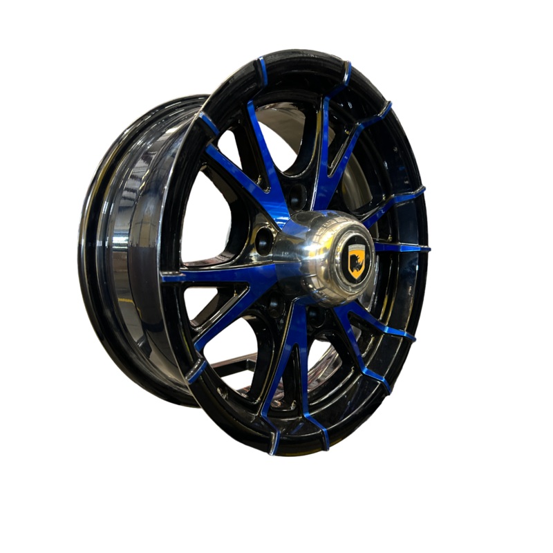 SET OF 2 RHINO ALUMINUM TRAILER RV WHEEL CW515 15X5, 5X4.5 5 LUG BLACK & BLUE FACE