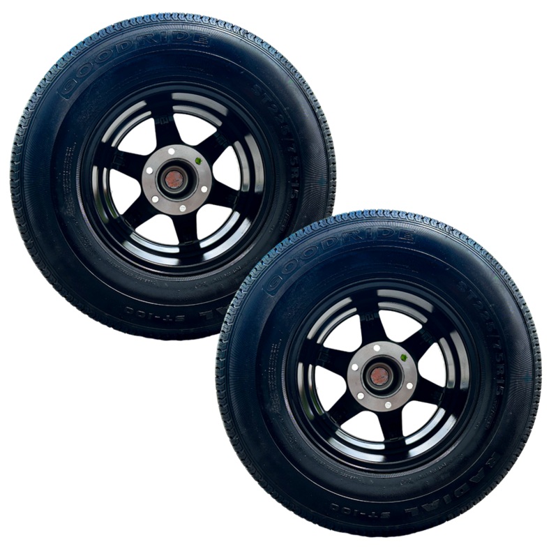 SET OF 2 GOODRIDE ST100 225/75R15 10PR Trailer Tires on Classic 601 BMF 6Lug Aluminum Wheel