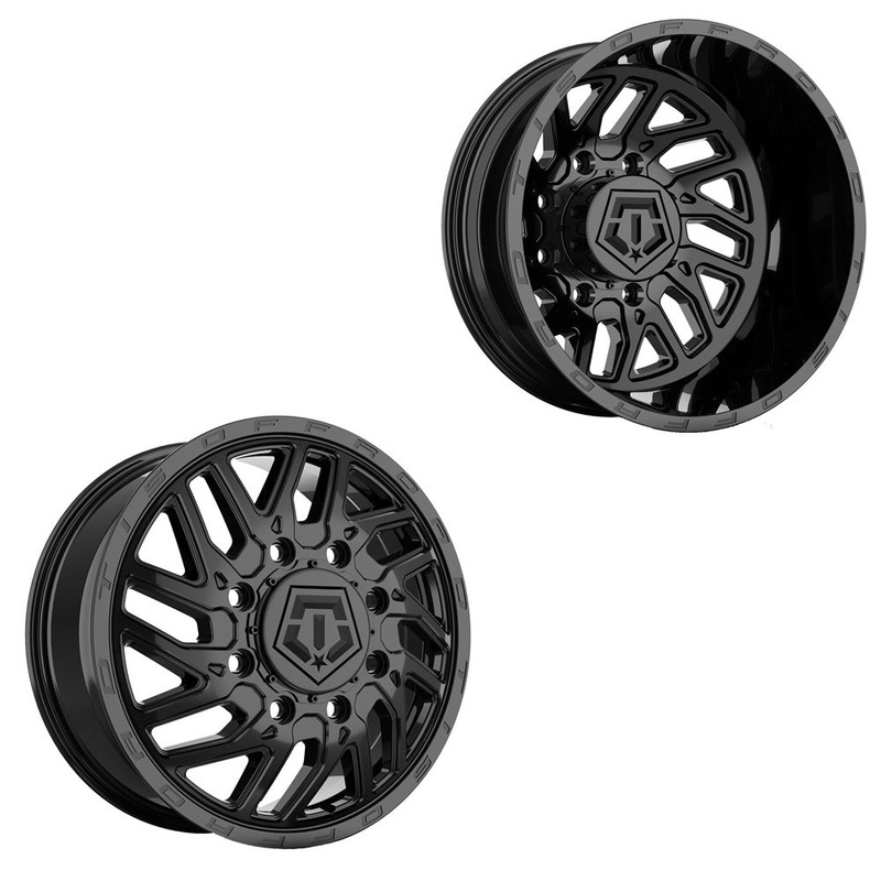 22×8.25 TIS 544B Gloss Black 11-UP GM DUALLY Wheels 8×210 Set of 6 (Fits UP to 12.50 tire)