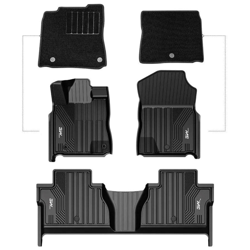3WLINERS 2014-2021 Toyota Tundra CrewMax Cab TPE Material & All-Weather Protection Custom Floor Mats with Front Carpet