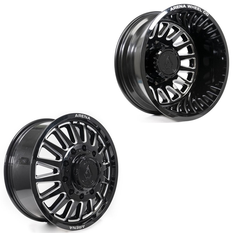 20×8.25 Arena A110 Rival Gloss Black and Milled 11-UP GM DUALLY Wheels 8×210 Set of 6 (Fits UP to 12.50 tire)