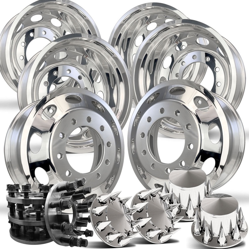 24 Forged Oval-Hole Wheel & Steel Adapter Kit  Fits 19772000 Chevy/GMC 3500 Dually with Drum Brakes (6-Wheel Set with Cap Options)