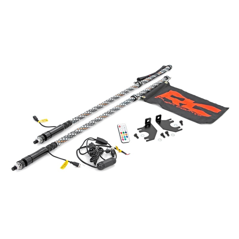 Whip Mount | Cage | 4′ Multl-Color LED Whip Pair | Kawasaki Teryx