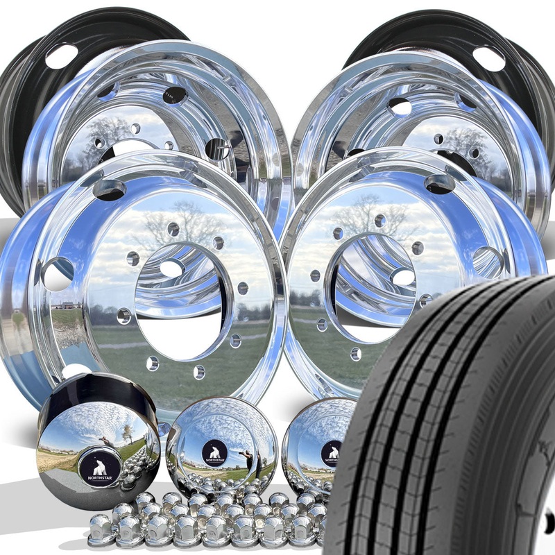 Ironman I-19A Highway Tread Mounted On 22.5×7.5 Northstar 8x275mm Hub Pilot Mirror Polished Both Sides Wheel Kit