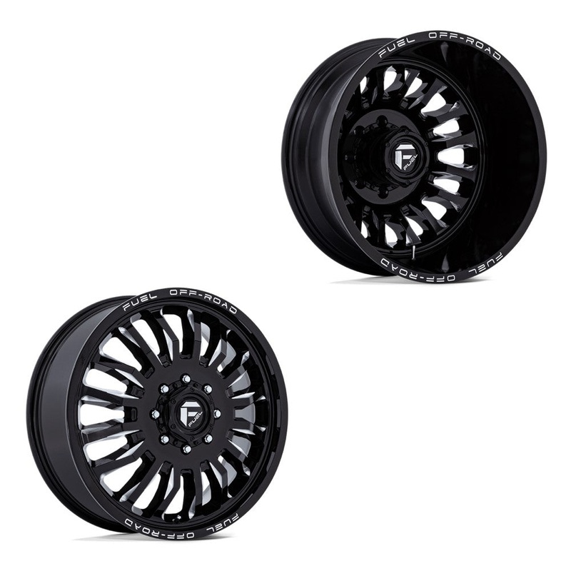 22×8.25 Fuel Off-Road D868 Arc Gloss Black Milled 11-UP GM DUALLY Wheels 8×210 Set of 6 (Fits Stock UP to 285 tire)