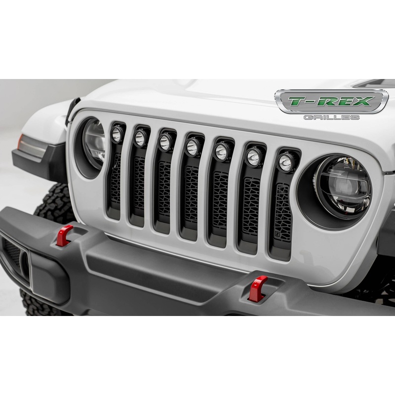 T-REX Grilles Z314931 Black Mild Steel Laser Cut Pattern Grille Fits 2020-2023 Jeep Gladiator Overland Gladiator Rubicon