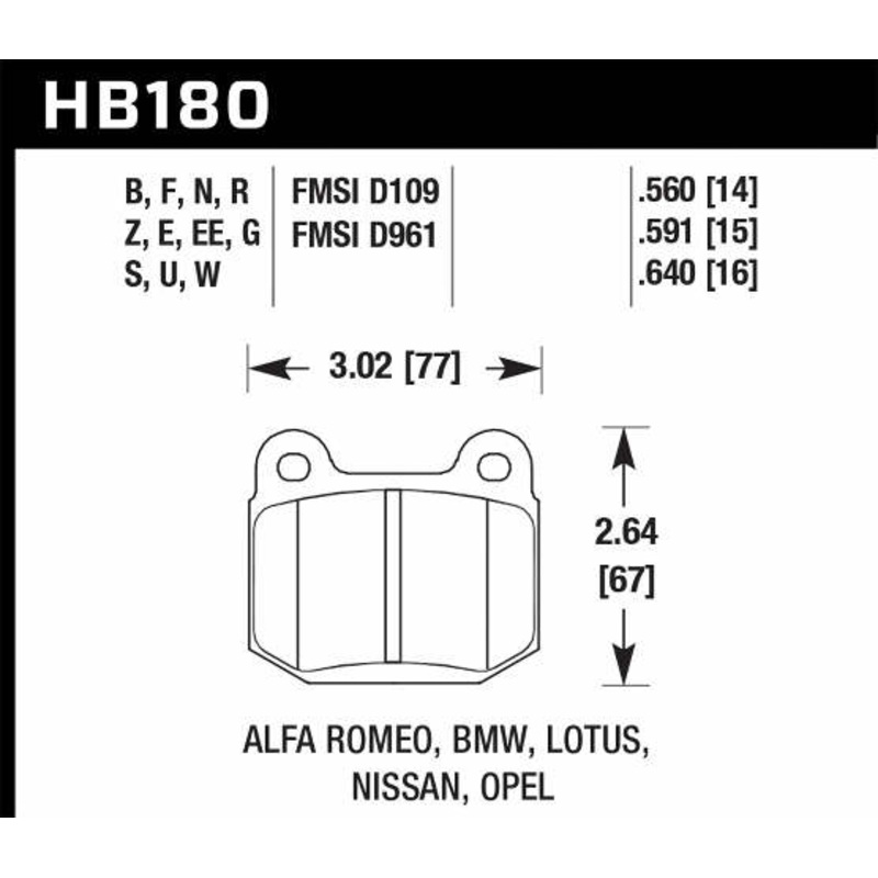 Hawk Performance HB180N.560 HP Plus Disc Brake Pad