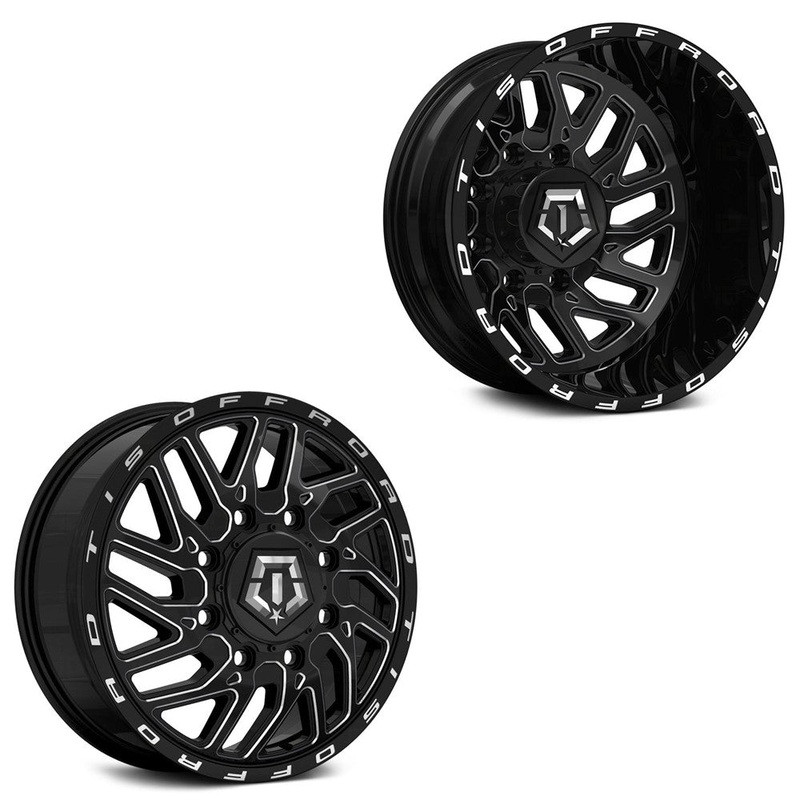 20×8.25 TIS 544BM Gloss Black Milled PRE-11 GM PRE-19 DODGE DUALLY Wheels 8×6.5 Set of 6 (Fits UP to 12.50 tire)