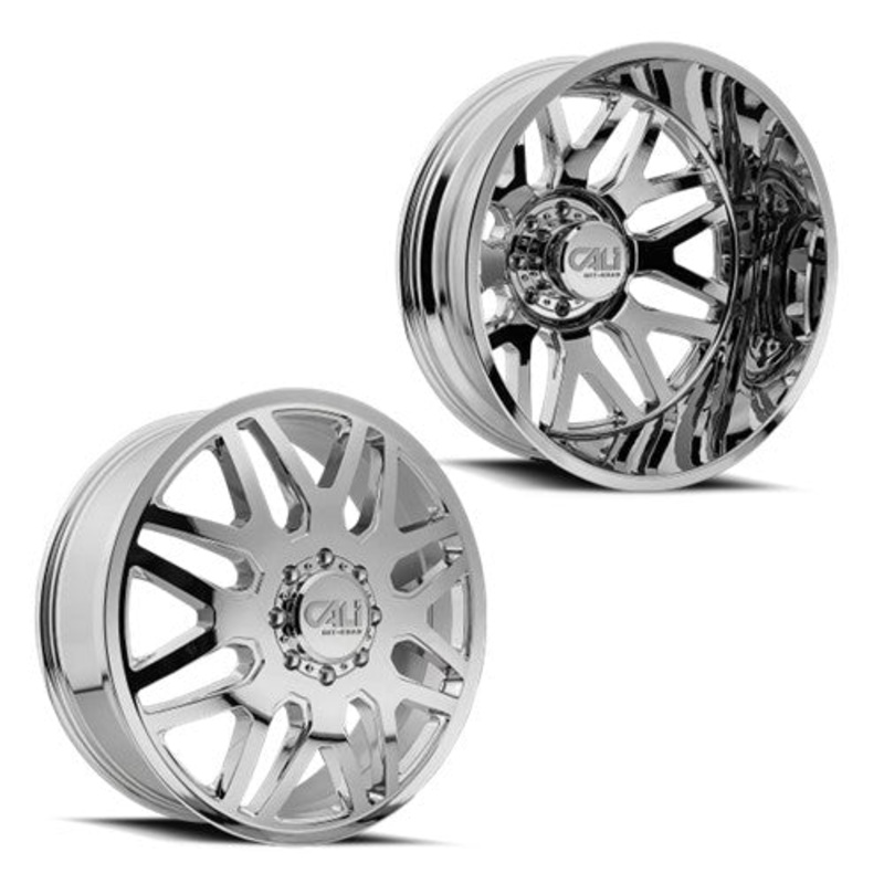 22×8.25 Cali Invader Chrome 05-UP FORD 19-UP DODGE Dually Wheels 8×200 Set of 6 (Fits UP to 12.50 tire)