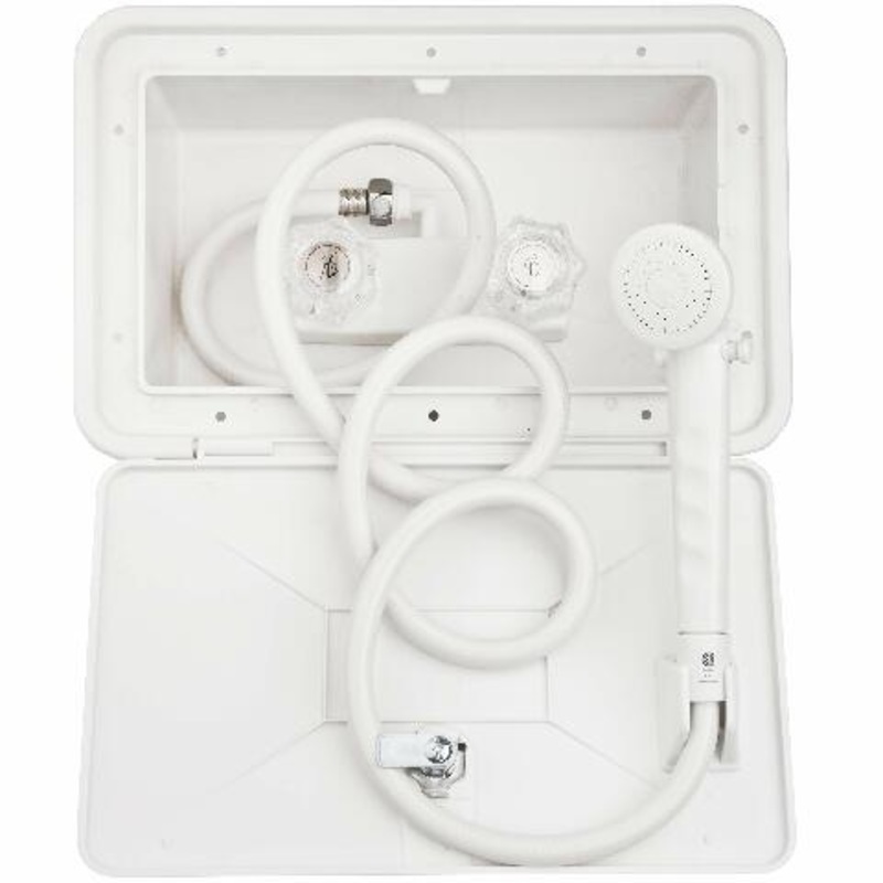 Dura Faucet DF-SA170-WT RV Weatherproof Exterior Shower Box Kit – Lock and Key (White)