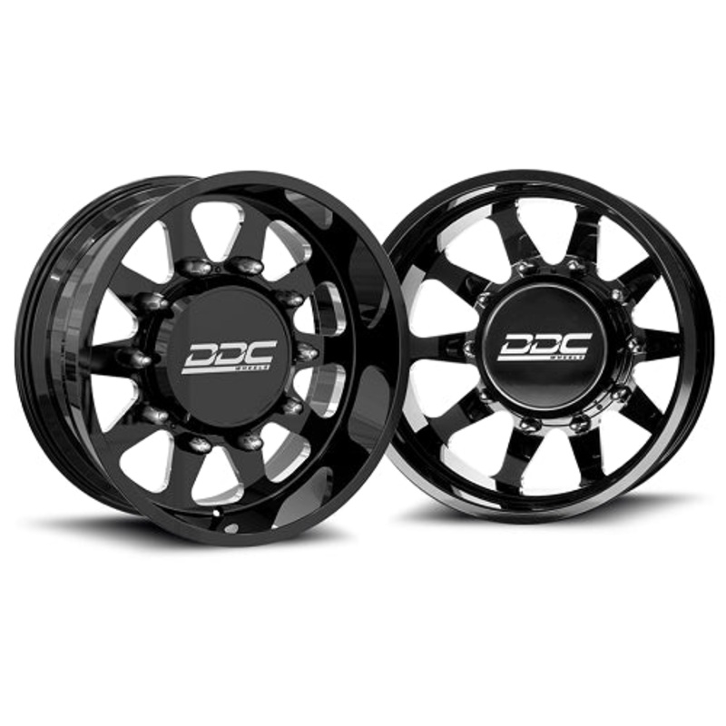 22×10 DDC Ten Black PRE-11 GM PRE-19 DODGE PRE-99 FORD FORGED DUALLY SUPER SINGLE Wheels 8×6.5 Set of 6 (Lug Nuts AND Billet Lug Covers Included) Fits UP to 12.50 tire