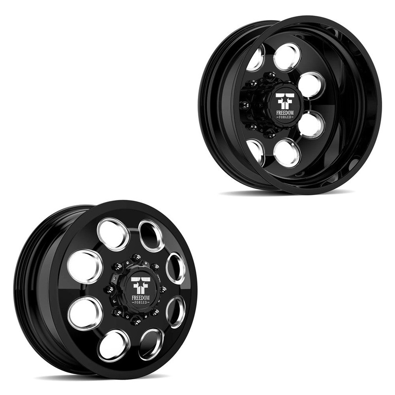 22×8.25 Freedom Forged FF01 Founder Gloss Black and Milled FORD F-450/F-550 DODGE 4500/5500 DUALLY Wheels 10×225 Set of 6 (Fits UP to 12.50 tire)