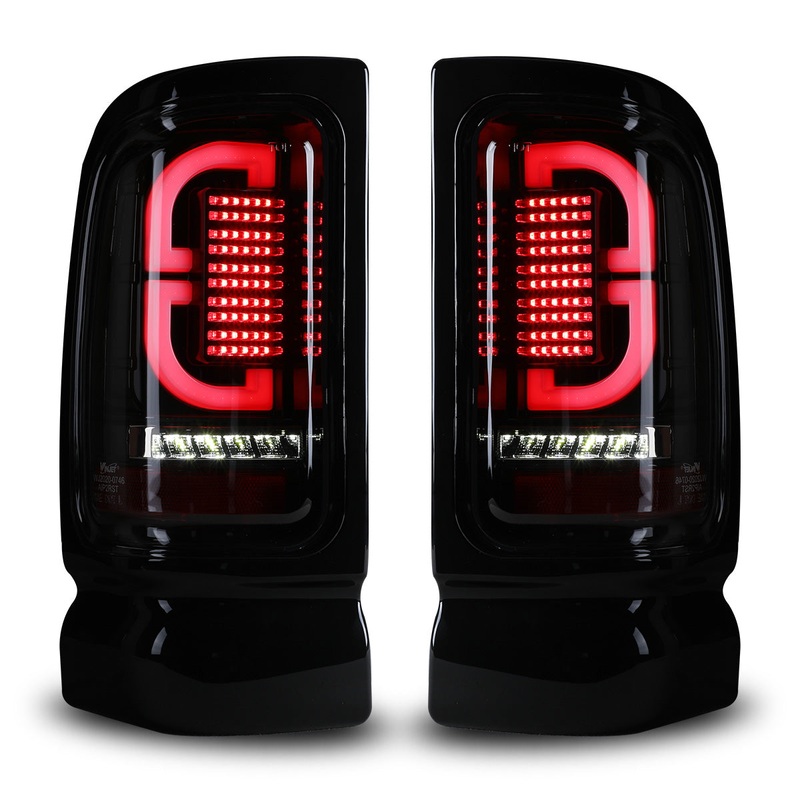 For 1994-2002  Dodge Ram 1500 2500 3500 4000 Pickup LED Taillights – Glossy Black/Clear