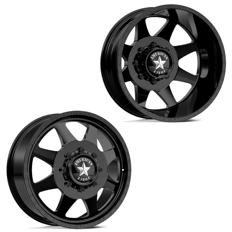 20×8.25 American Force DB02 Monument Black 11-UP GM DUALLY Wheels 8×210 Set of 6 (Fits up to 12.50 tire)