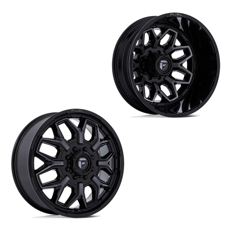 22×8.25 Fuel Off-Road D875 Flux Gloss Black Brushed Face & Gray Tint 05-UP FORD 19-UP DODGE DUALLY Wheels 8×200 Set of 6 (Fits UP to 13.50 tire)