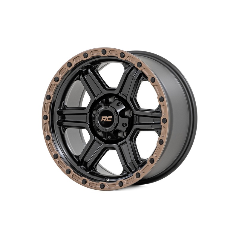 Rough Country 79 Series Wheel | One-Piece | Semi Gloss Black w/Bronze Ring | 18×9 | 5×5 | 0mm