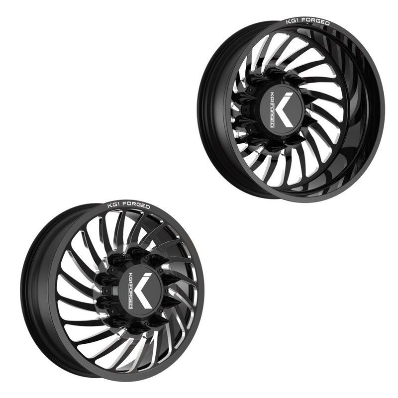 22×8.25 KG1 Forged KD023 Bender-D Gloss Black Premium Milled FORD F-450/F-550 DODGE 4500/5500 DIRECTIONAL DUALLY Wheels 10×225 Set of 6 (Lug Nuts/Adapters Included) Fits UP to 13.50 tire