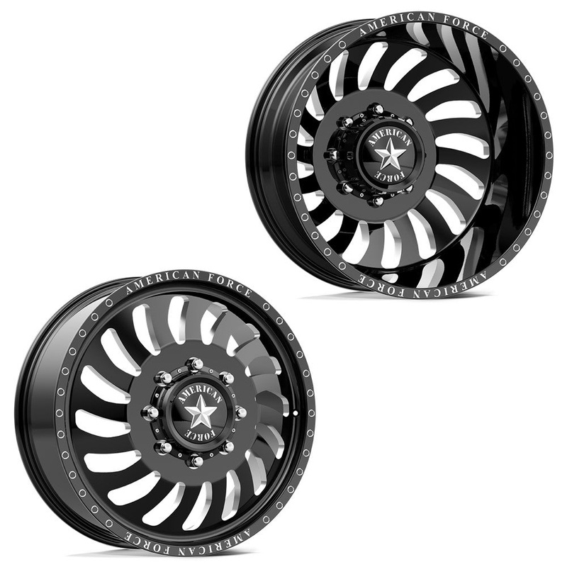 20×8.25 American Force DB06 Wave Gloss Black Milled FORD/DODGE DUALLY Wheels 10×225 Set of 6 (Fits up to 12.50 tire)