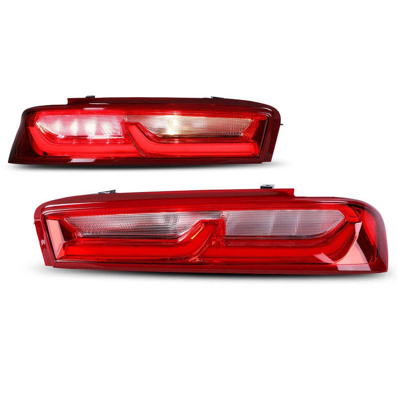 For 2016-2018 Chevy Camaro w/ factory Halogen Type and  LED Running Light Type LED Taillights – Chrome / Red Lens