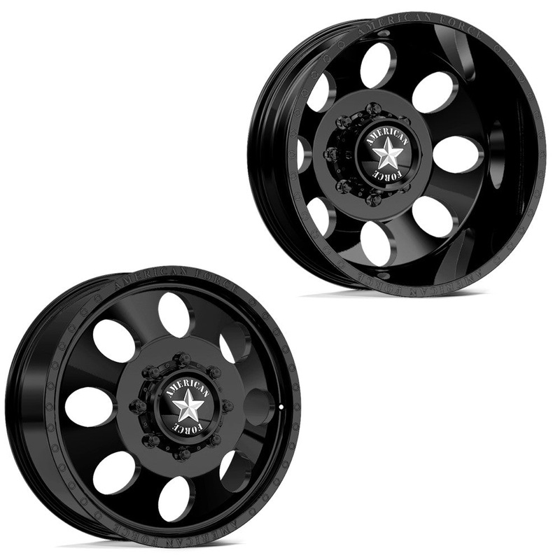 22×8.25 American Force DB01 Radial Black 05-UP FORD 19-UP DODGE DUALLY Wheels 8×200 Set of 6 (Fits up to 12.50 tire)