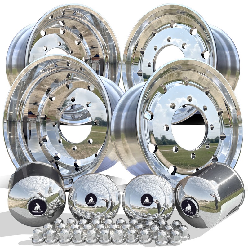 22.5×12.25 Northstar 8x275mm Hub Pilot Mirror Polish Both Sides 2.75″ Offset (4 Wheel Kit)