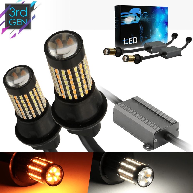 SYNETICUSA 3157 / 3156 Dual Color Switchback Error Free LED Light Bulbs (White/Amber)
