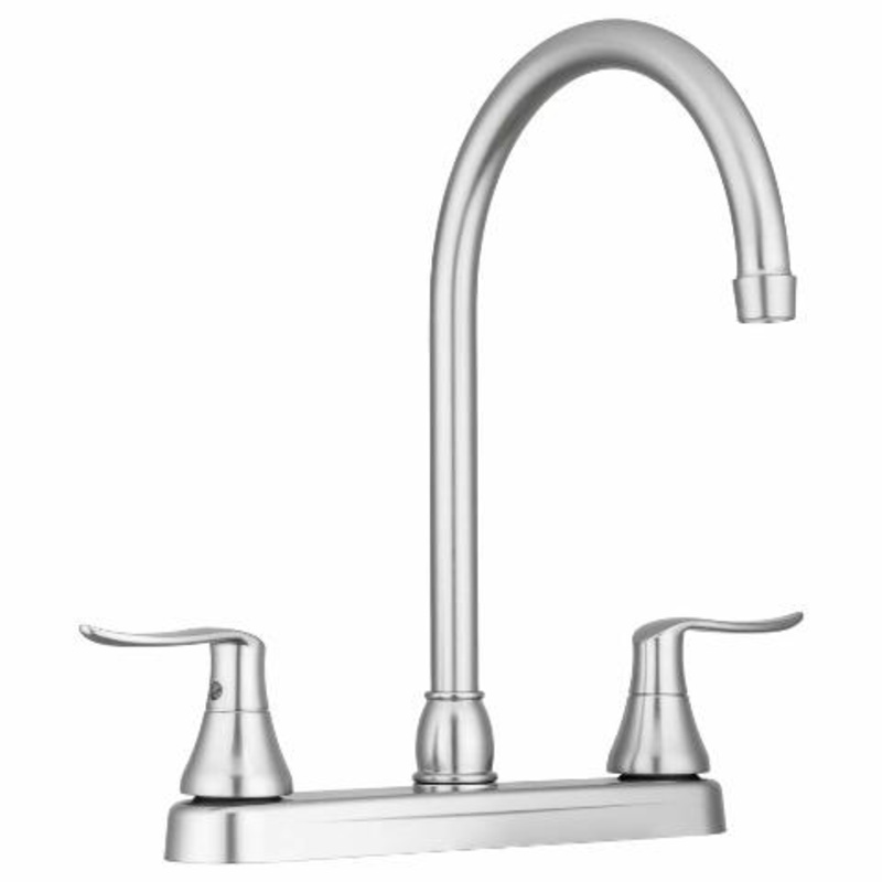 Dura Faucet DF-PK330HLH-SN RV Elegant J-Spout Swivel Kitchen Sink Faucet – Two Handle (Brushed Satin Nickel)