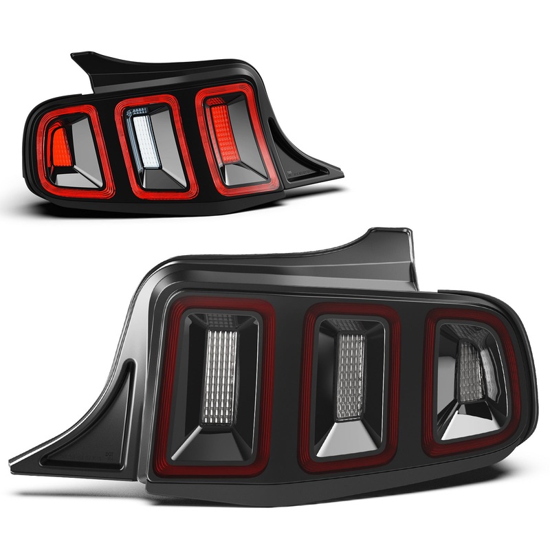 For 2010-2014 Ford Mustang Tail Lights LED Brake Lamp with Sequential Turn Signal – Glossy Black /Red