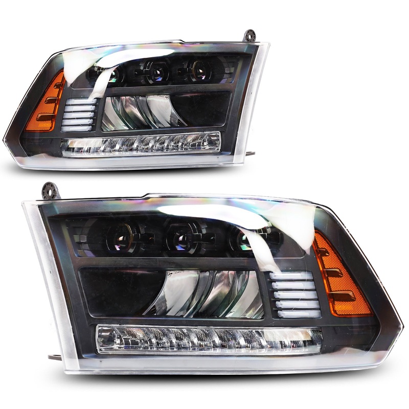For 2013-2018 Dodge Ram 1500 2500 3500/2019-2024 Dodge Ram 1500 Classic with Factory LED Position Headlights – Black / Clear