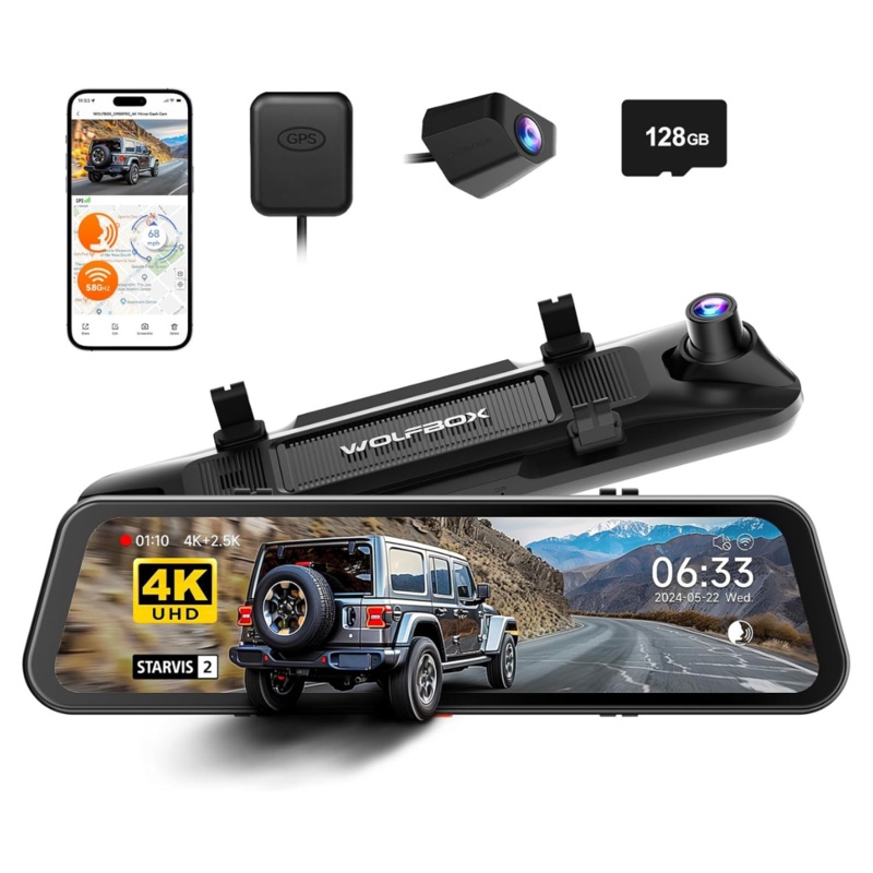 Wolfbox G900 Pro 12MP WiFi Touch Screen Rear View Mirror Dash Cam Smart Mirror