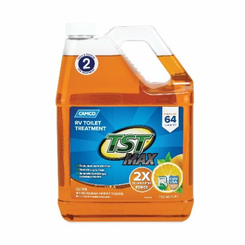 Camco TST MAX Camper/RV Toilet Treatment – Features Septic Safe Formula & Stops Odors Up to 7 Days – Orange Scent, 1-Gallon (41197)