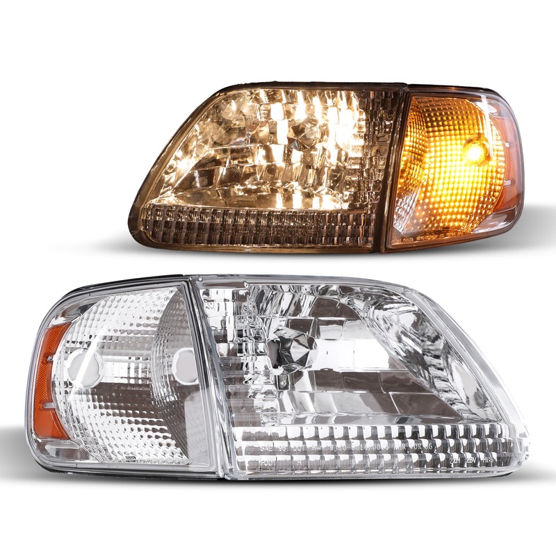 For 1997-2003 Ford F-150/1997-1999 Ford F-250/1997-2002 Ford Expedition Headlights -Chrome/Clear