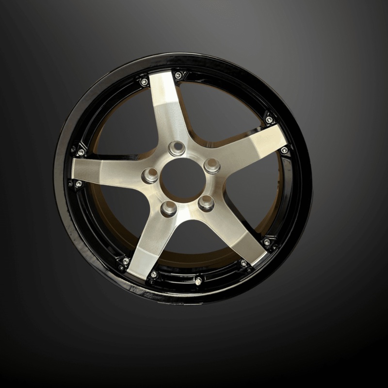 SET OF 4 RHINO CLASSIC 501 14×5.5 5×4.5 BLACK MACHINE FACED TRAILER WHEEL