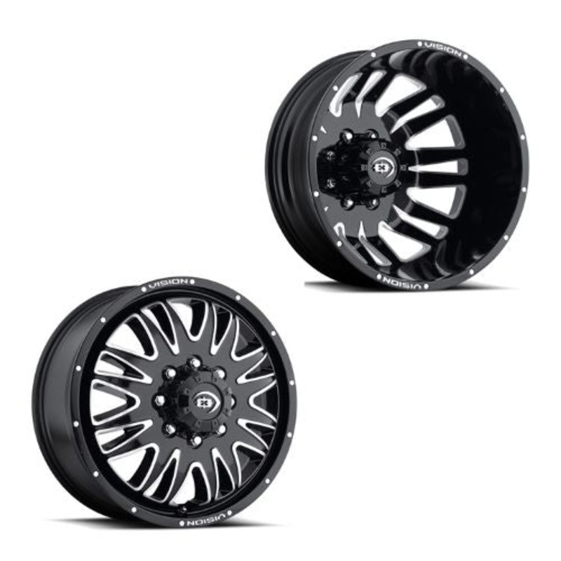 20×8.25 Vision 401 Rival Gloss Blk Mach PRE-11 GM DUALLY Wheels 8×6.5 Set of 6 (Fits Stock UP to 285 tire)