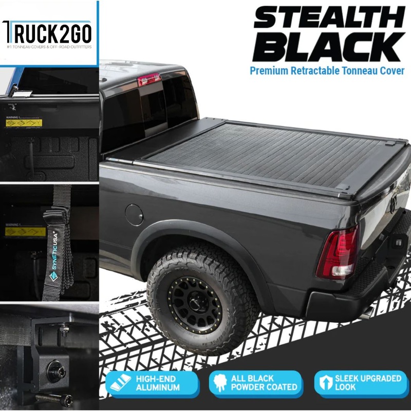 Tonneau Covers I SYNETICUSA 2009-2025 Dodge RAM 1500 Stealth Black Edition MRB Series Retractable Tonneau Cover