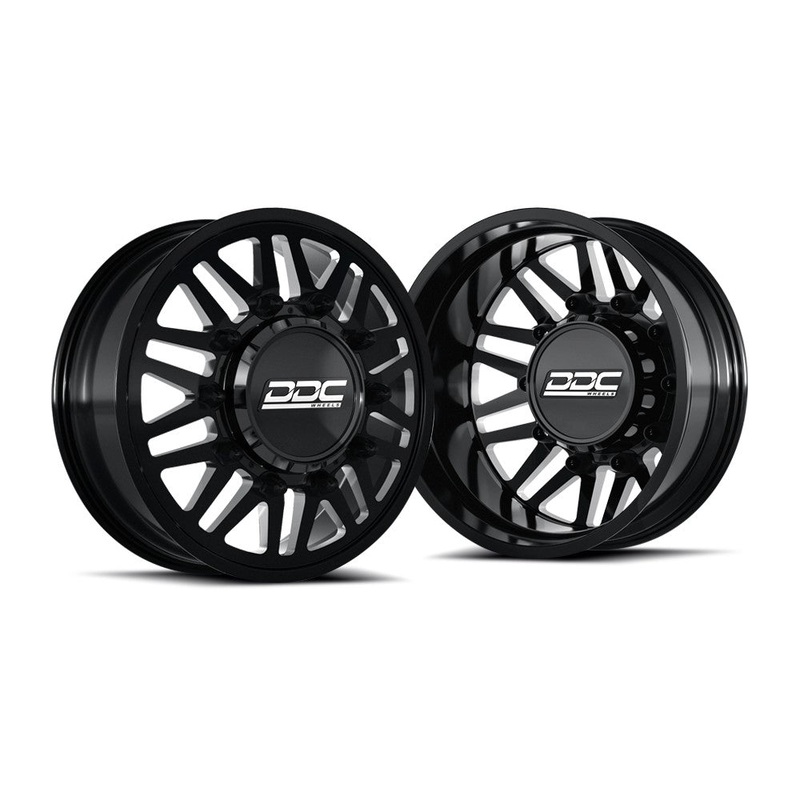 22×8.25 DDC Aftermath Black Milled 05-UP FORD 19-UP DODGE DUALLY Wheels 8×200 Set of 6 (Lug Nuts Included) Fits UP to 12.50 tire